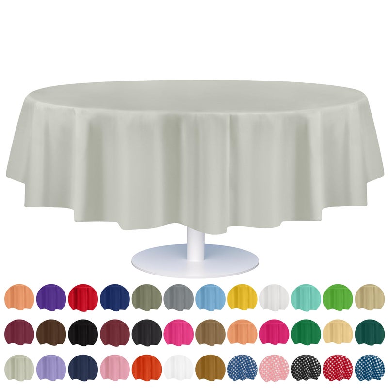 Grandipity 12 Pack Premium Disposable Plastic Tablecloth 84" Inch Decorative Round Table Cover - Light Grey - Image 1